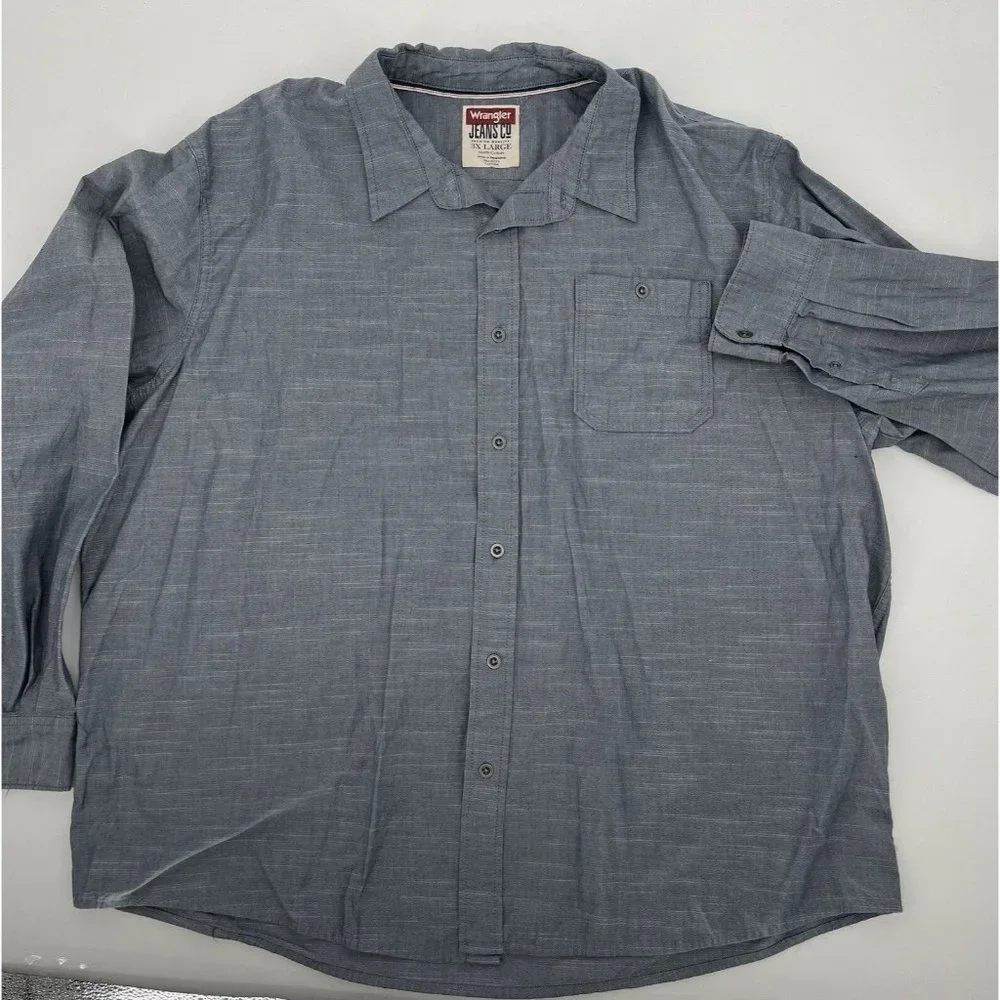 Wrangler‎ Button Up Shirt Long Sleeve Cotton Vintage Wash Men's 3XL